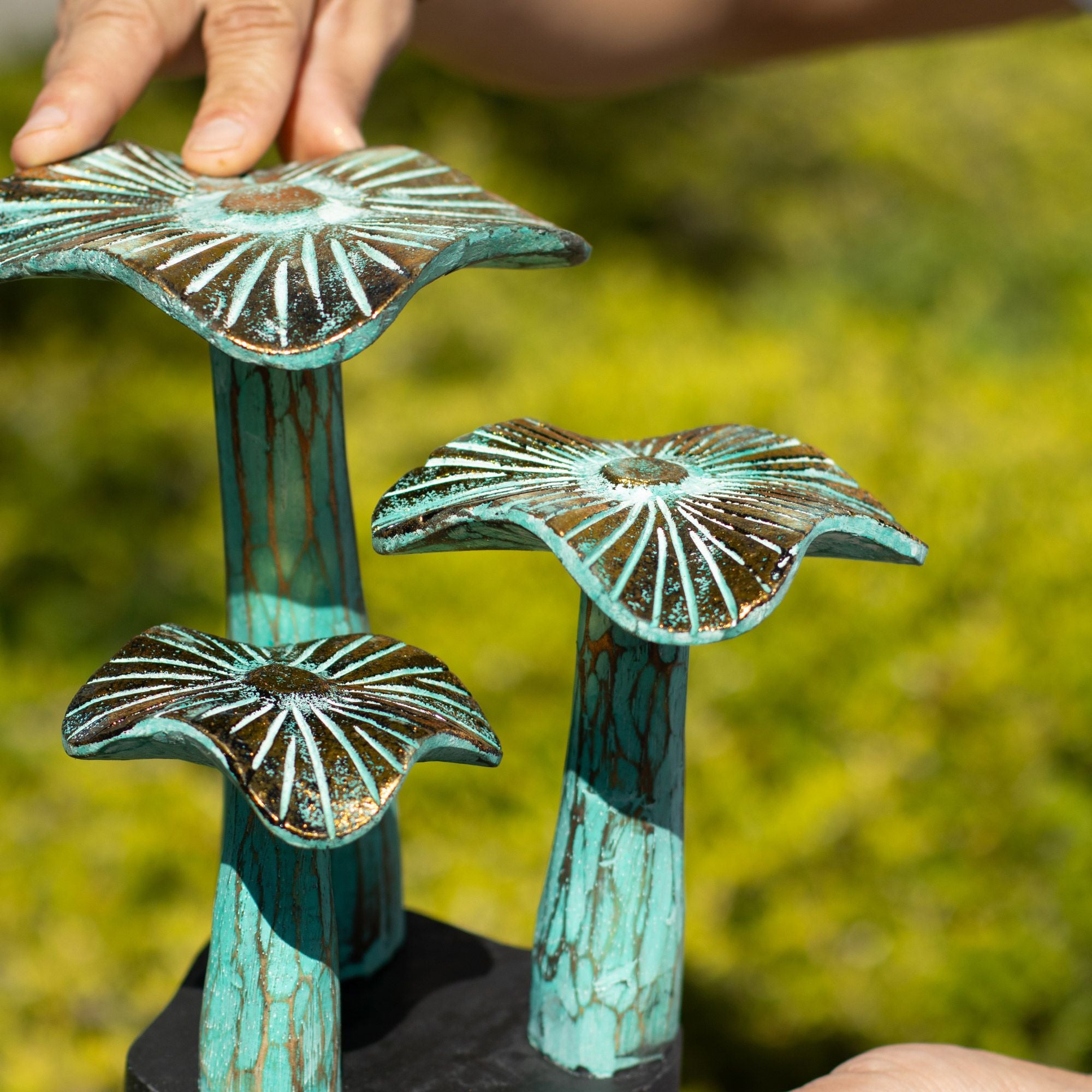 The Gilded Grove — Small Greenwash Mushroom Sculpture