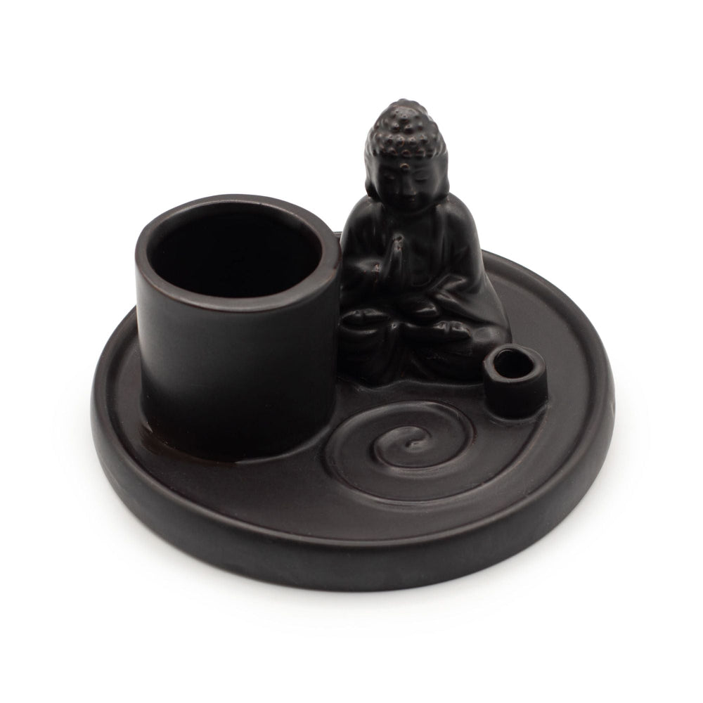Buddha Ceramic Matt Black Multi Purpose Incense Plate