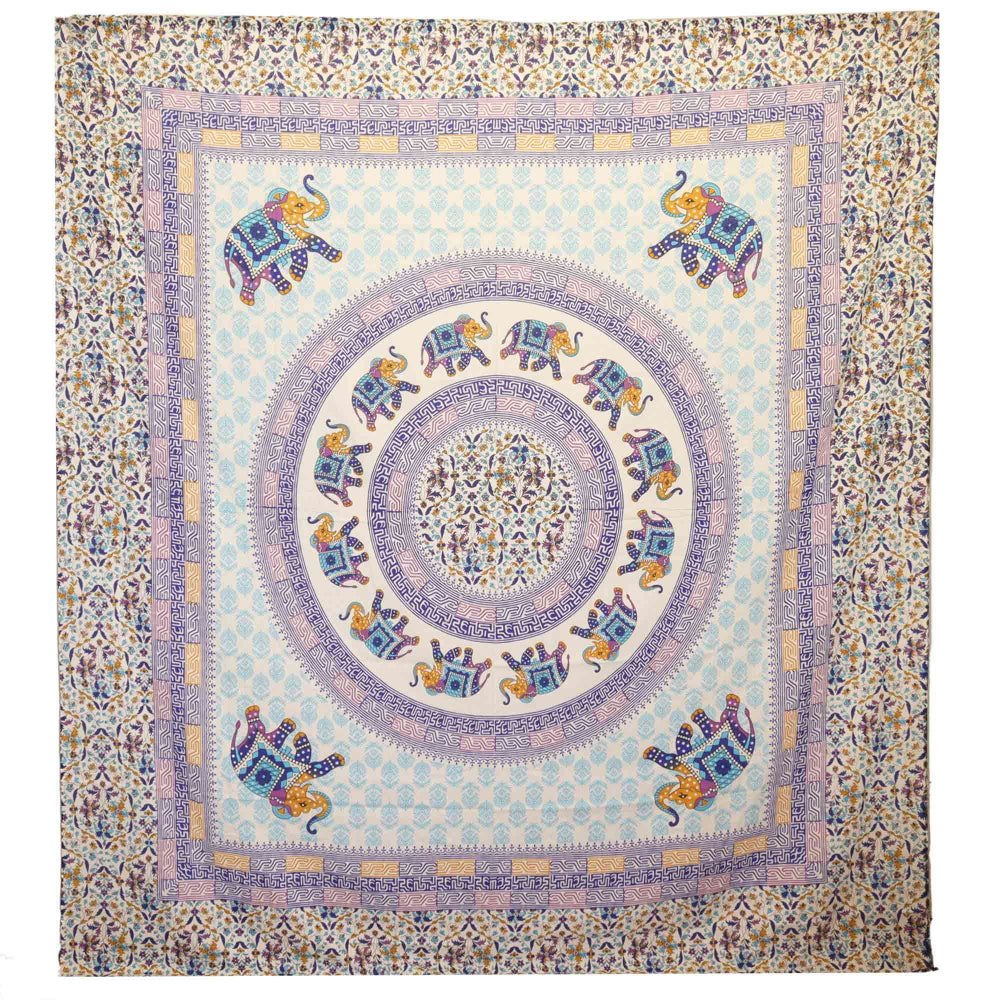 Decorative blanket with elephant patterns on a white background