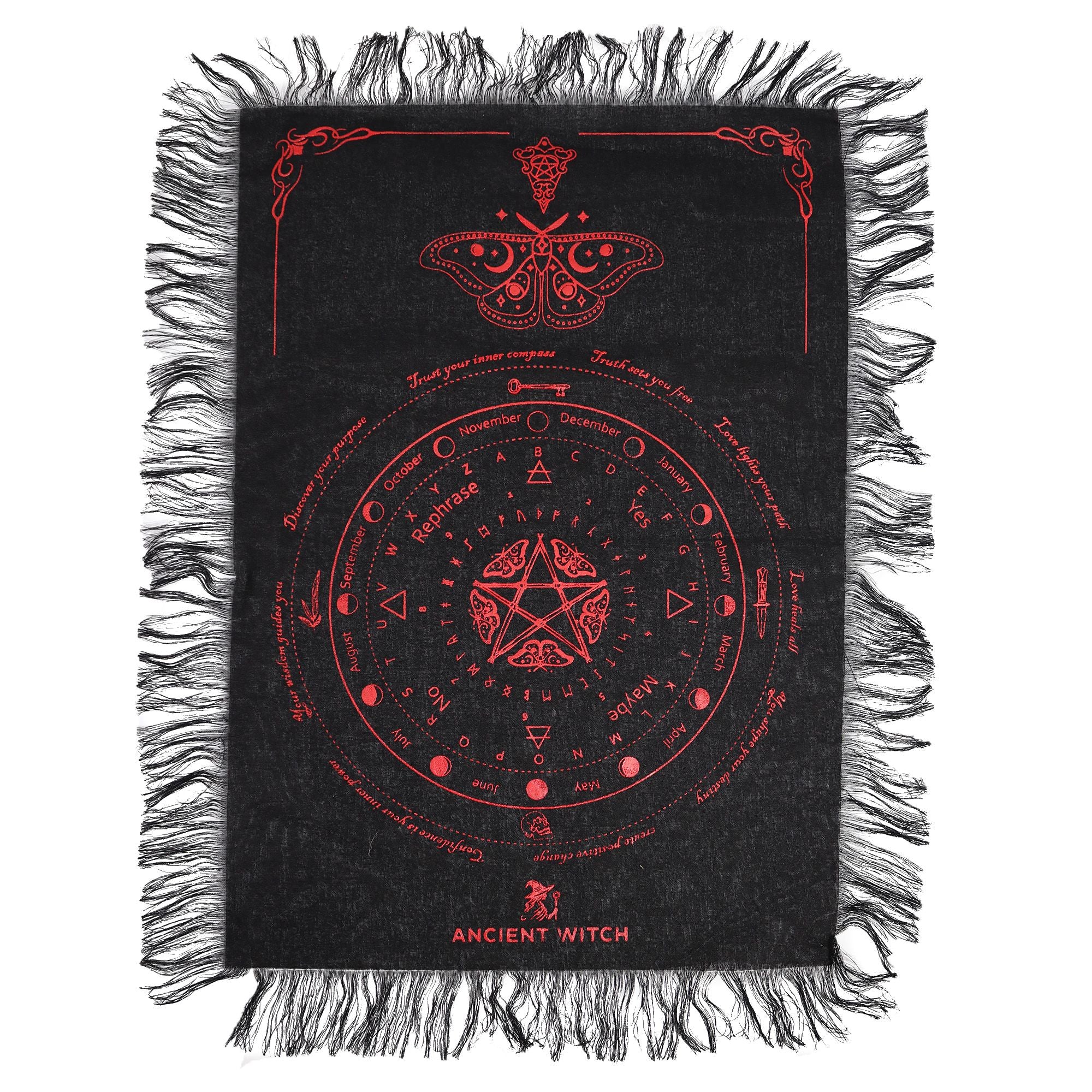 Mystic Moth Pendulum Divination Cloth | Black & Blood Red | Ancient Witch