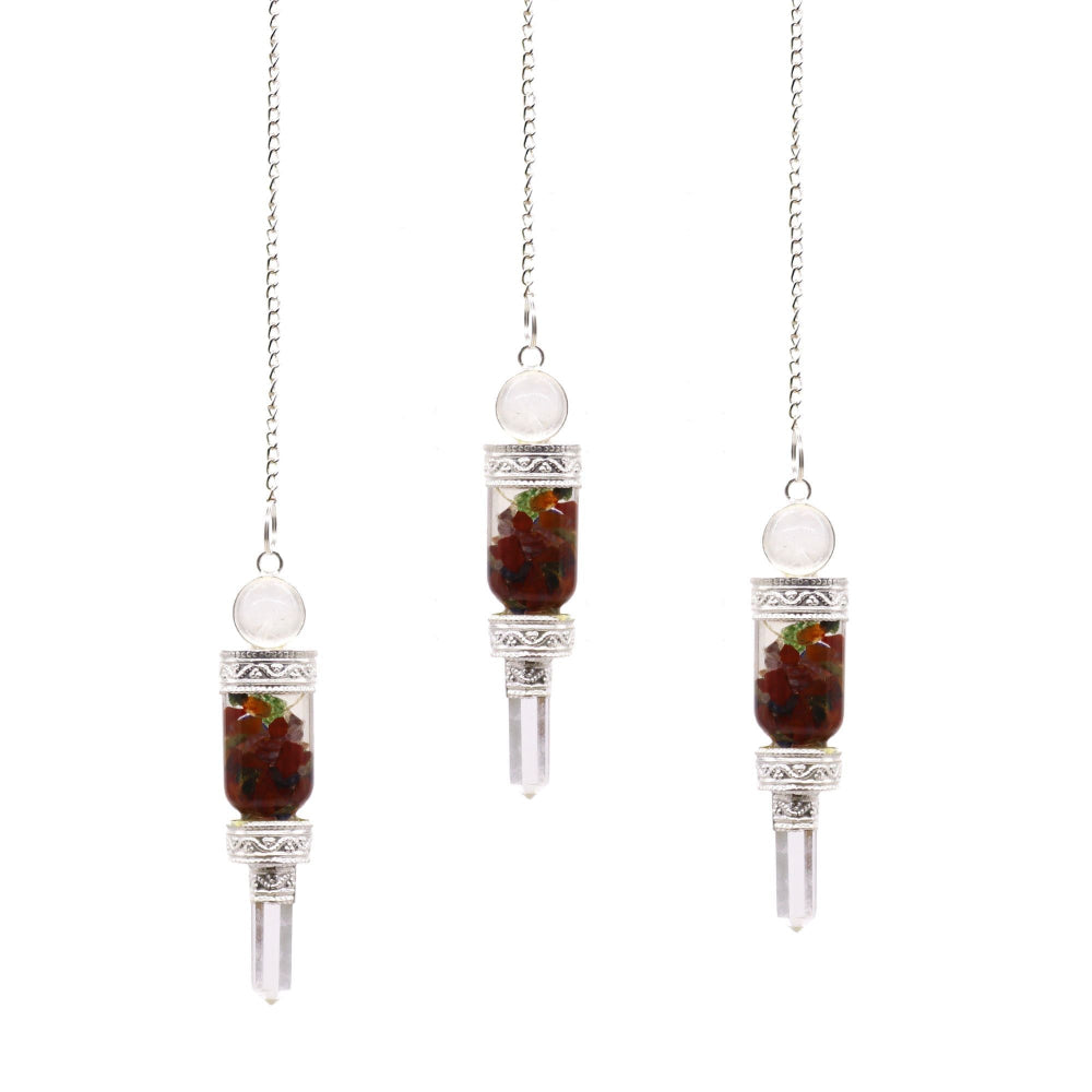 Floating Chakra Pendulum | Clear Quartz Point with Floating Chakra Stones