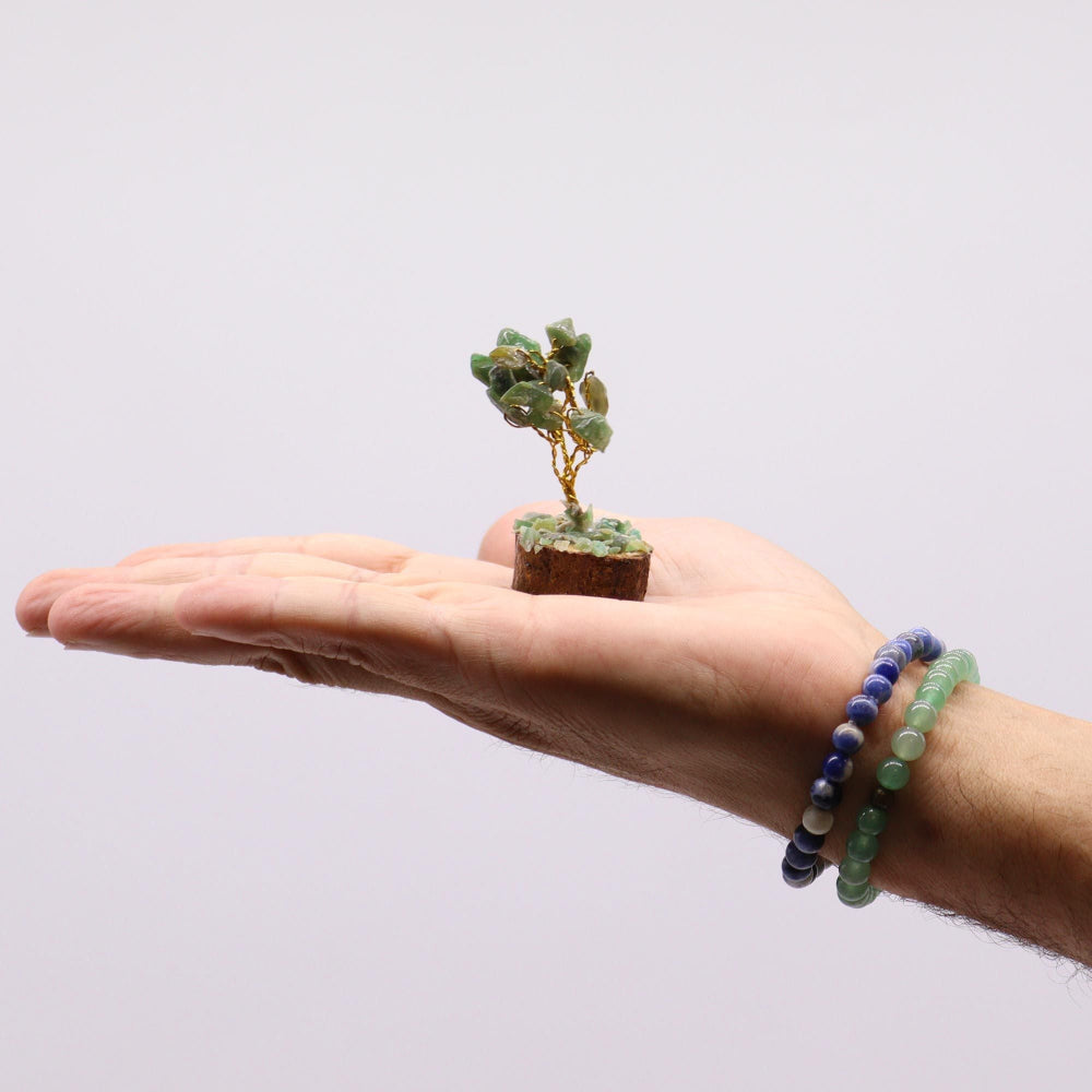Green Aventurine (15 stone) Mini Gemstone Tree On Wood Base