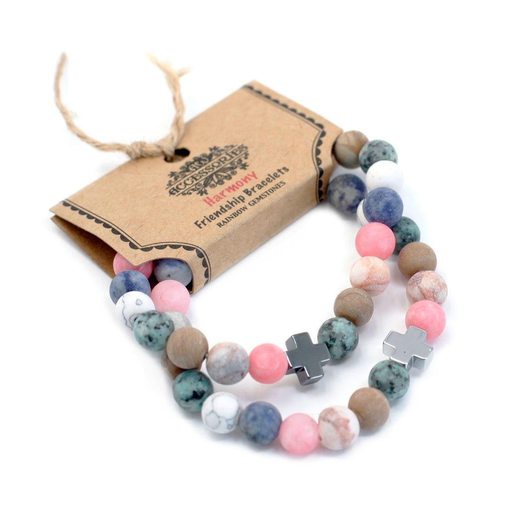 Friendship Bracelet Set | Harmony | Rainbow Gemstones | Set of 2