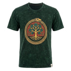 Nomad Sari Stonewashed Cotton T-Shirt - Tree of Life - Green - Large
