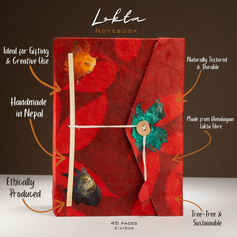 Lokta Bold Floral Ruby Notebook Large