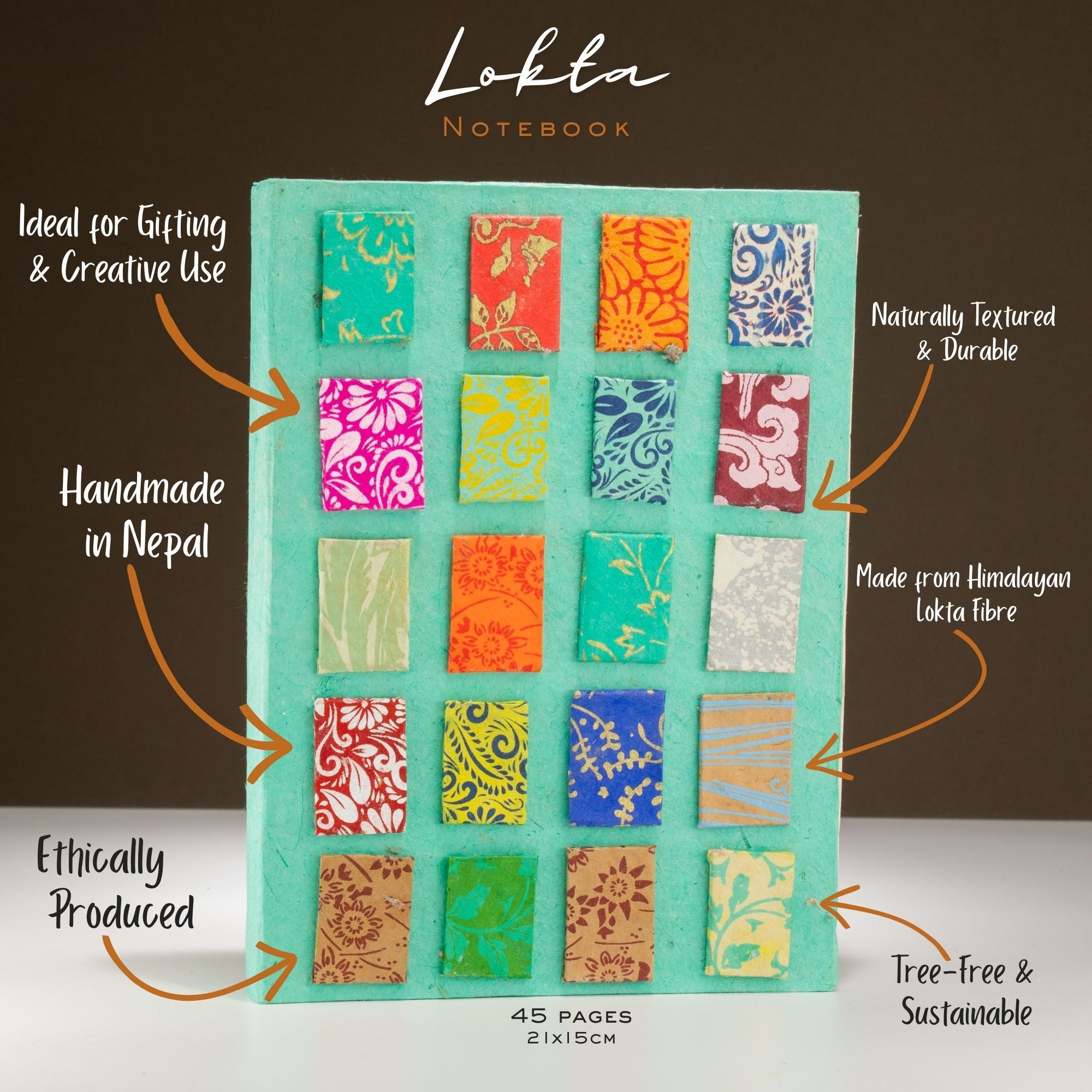 Lokta Mini Tiles Teal Notebook Large