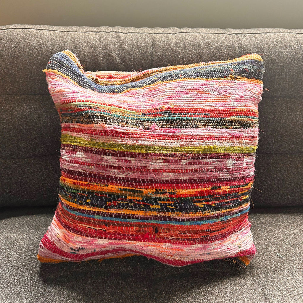 Aqua Blues Rag Rug Cushion Cover | Recycled Cotton | Handmade in India