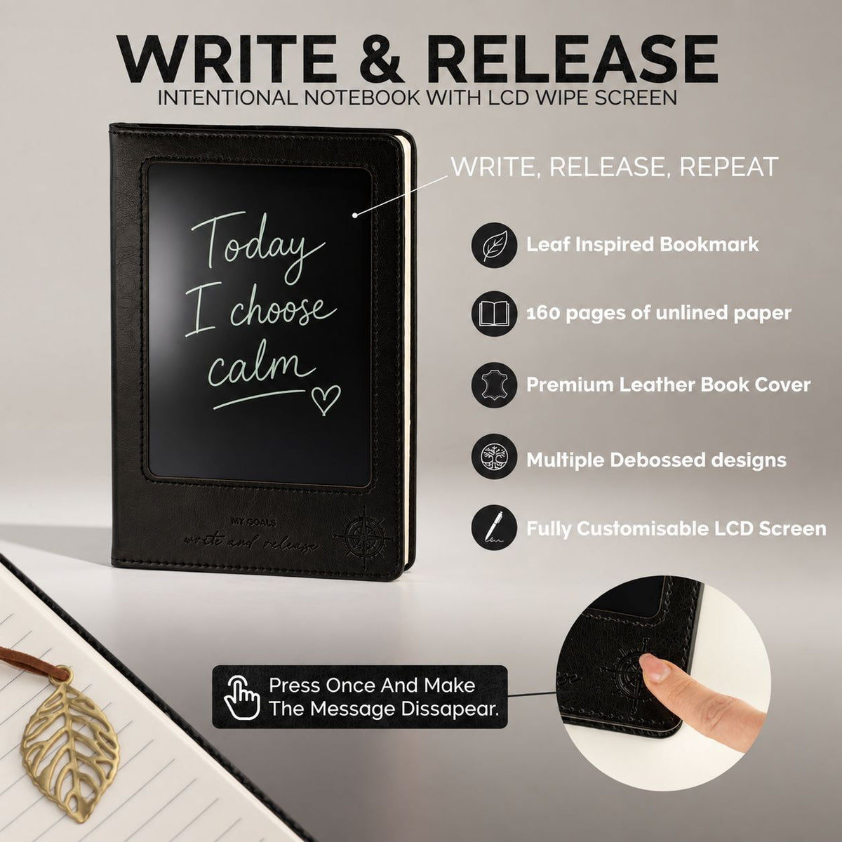 Write & Release Black A5 LCD Notebook