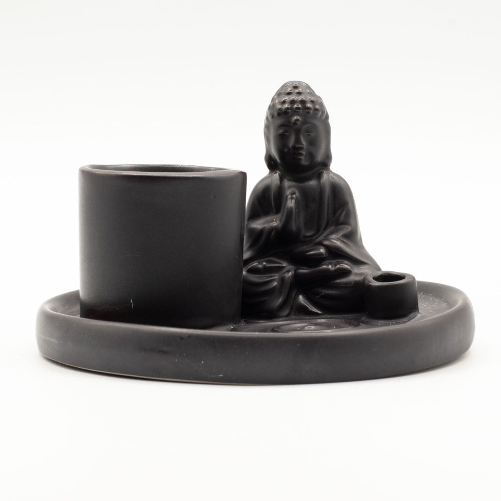 Buddha Ceramic Matt Black Multi Purpose Incense Plate