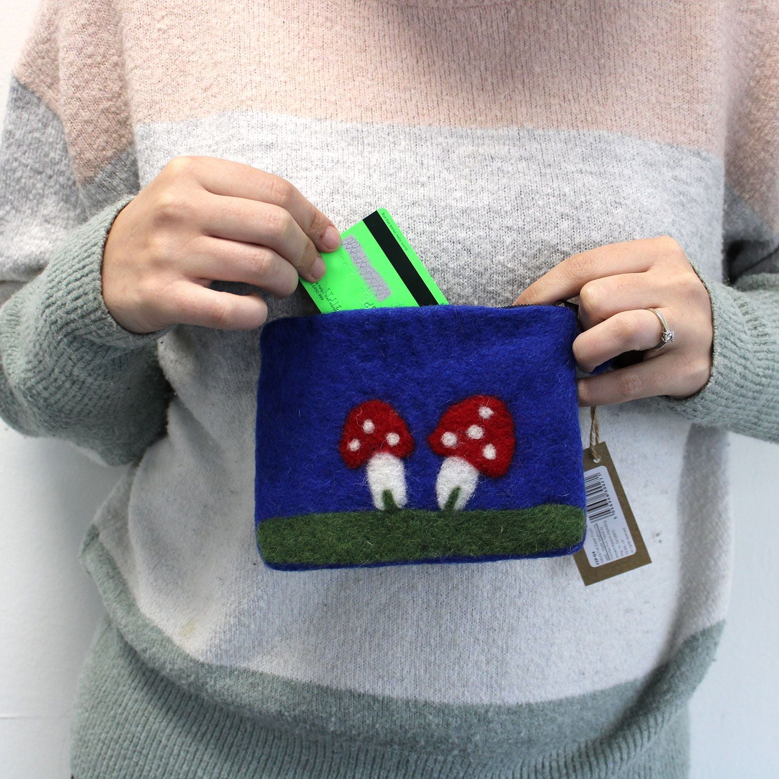 Mystic Mushroom Felt Zipper Pouch | Handmade Wool Pouch from Nepal