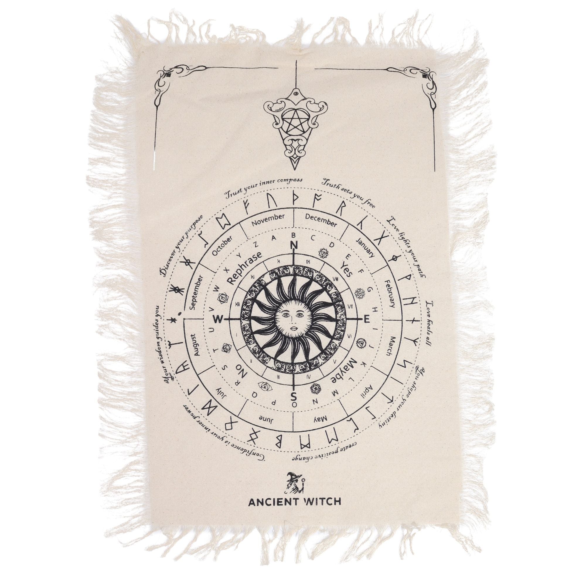 Sun Face Pendulum Divination Cloth | Natural & Black | Ancient Witch