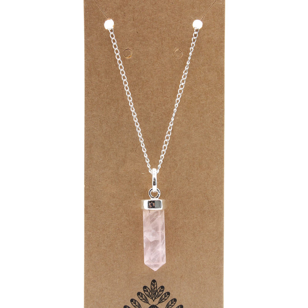 Rose Quartz Crystal Point Pendant Necklace