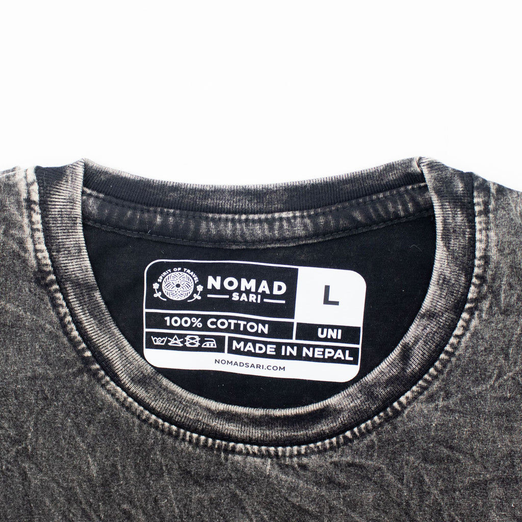 Nomad Sari Stonewashed Cotton T-Shirt | Compass of Life | Charcoal | Large