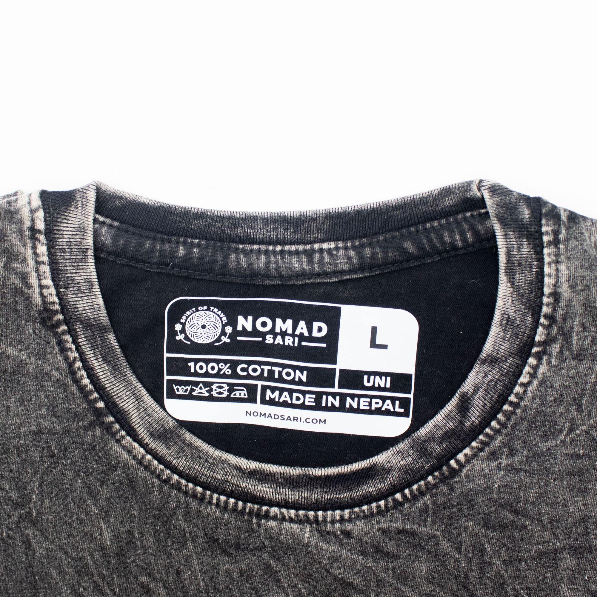 Nomad Sari Stonewashed Cotton T-Shirt | Compass of Life | Charcoal | Large