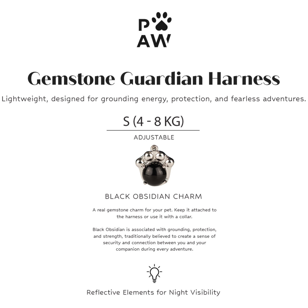 Dog Step-In Guardian Harness with Reflective Mesh & Black Obsidian Charm - Rock Grey - Small (4-8kg)