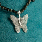 Nymph Black Obsidian Gemstone Necklace | Real Leaf Butterfly Pendant