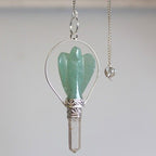 Green Aventurine Angel Pendulum | Carved Angel with Silver-Tone Ring