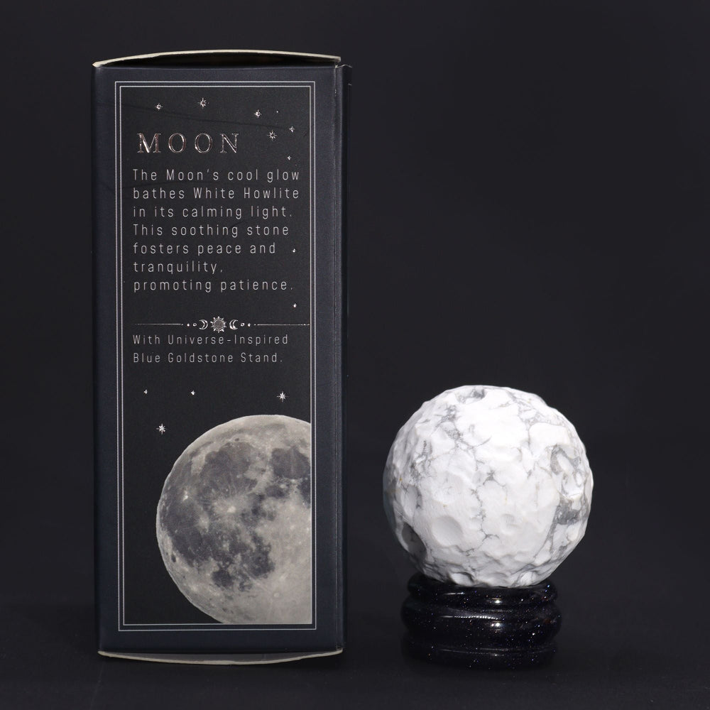 White Howlite Gemstone Planet | Moon | Solar Goldstone Stand