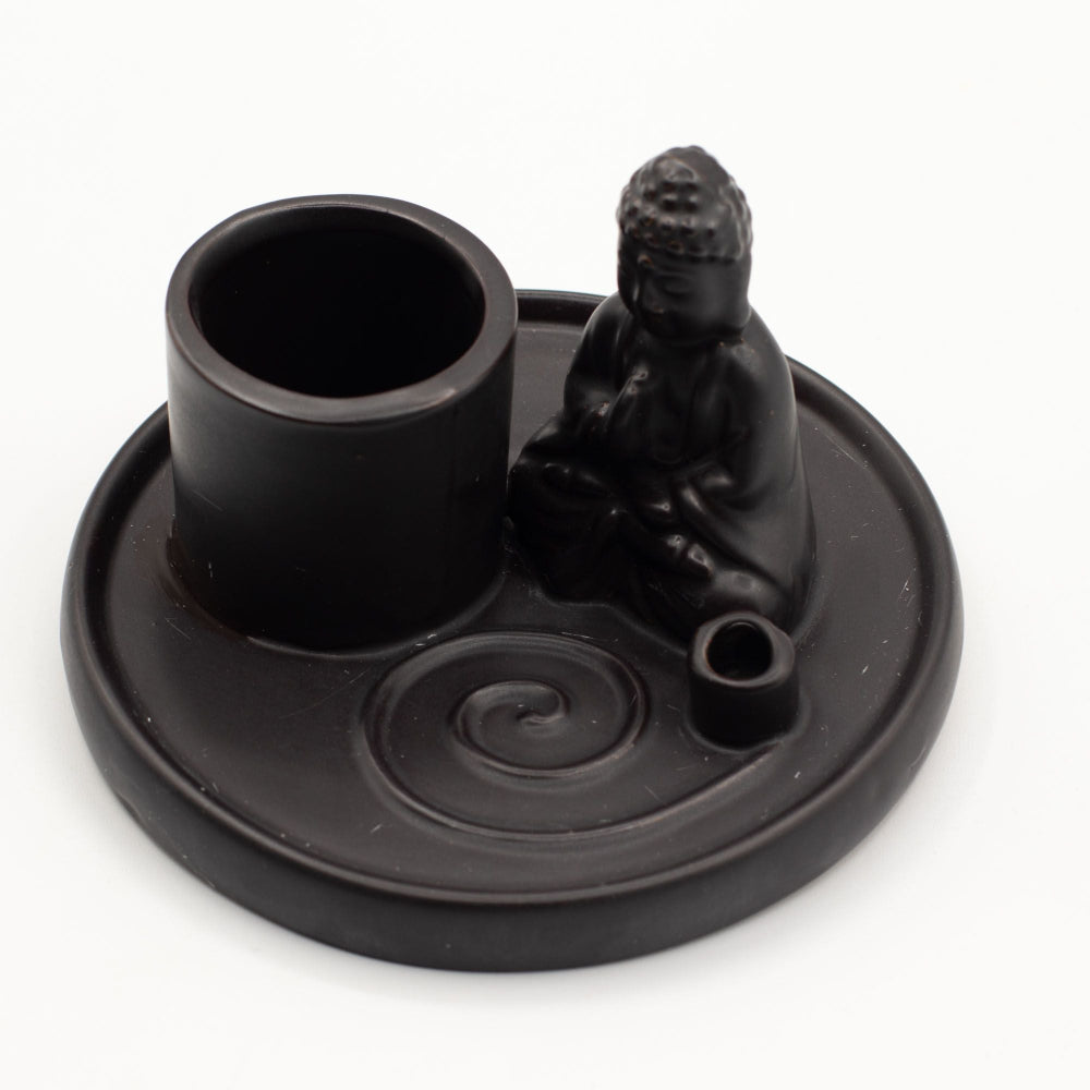 Buddha Ceramic Matt Black Multi Purpose Incense Plate