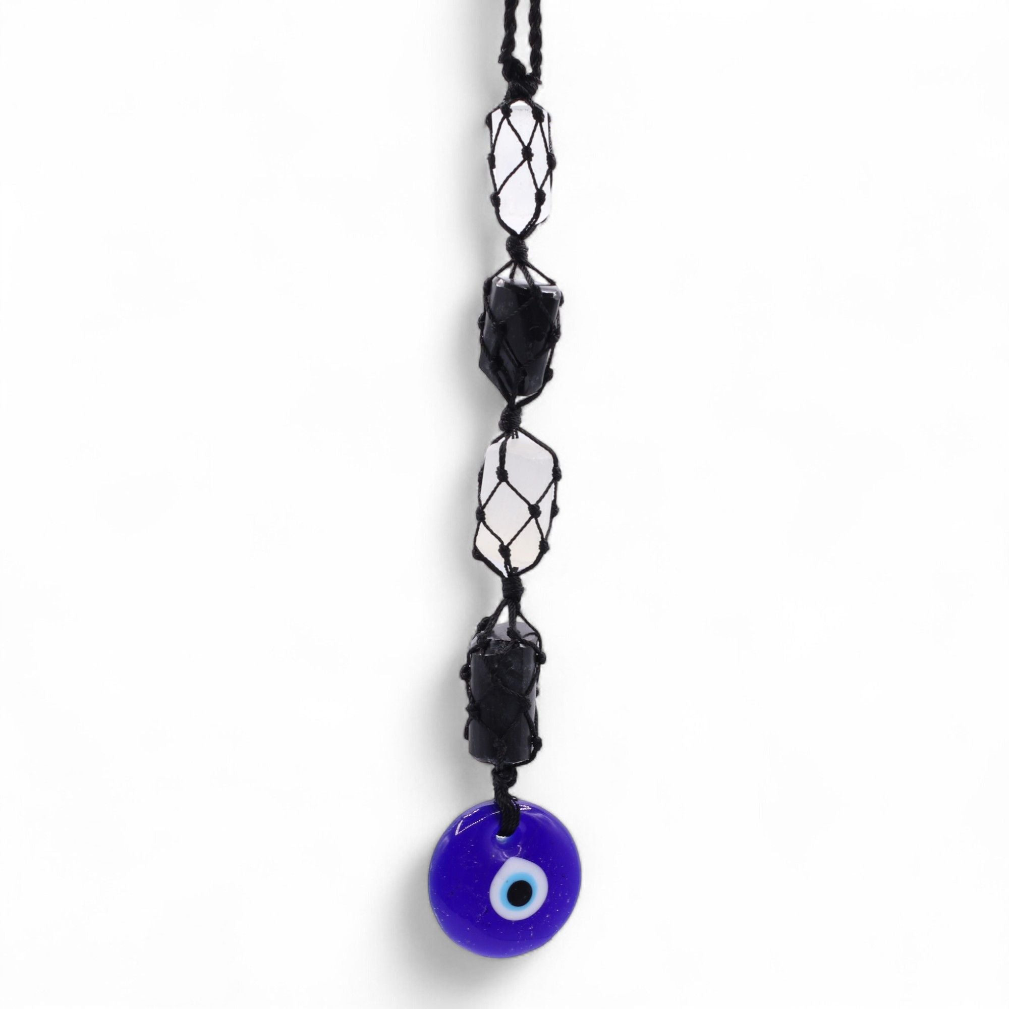 Evil Eye Black Tourmaline & Selenite Tumble Hanging Stone Pendant