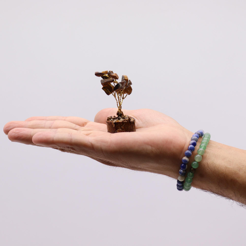 Tigereye (15 stones) Mini Gemstone Tree On Wood Base