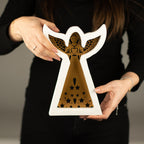 Whitewashed Mango Wood Angel Ornament with Iron Cut-Out