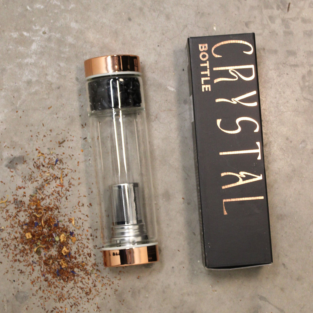 Amethyst Crystal Glass Tea Infuser Bottle | Rose Gold | 500ml