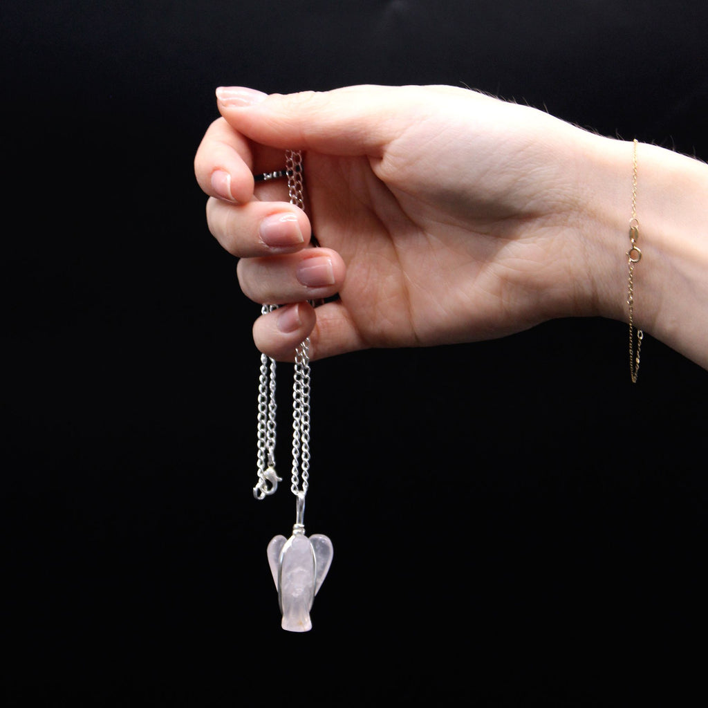 Rock Quartz Guardian Angel Pendant Necklace