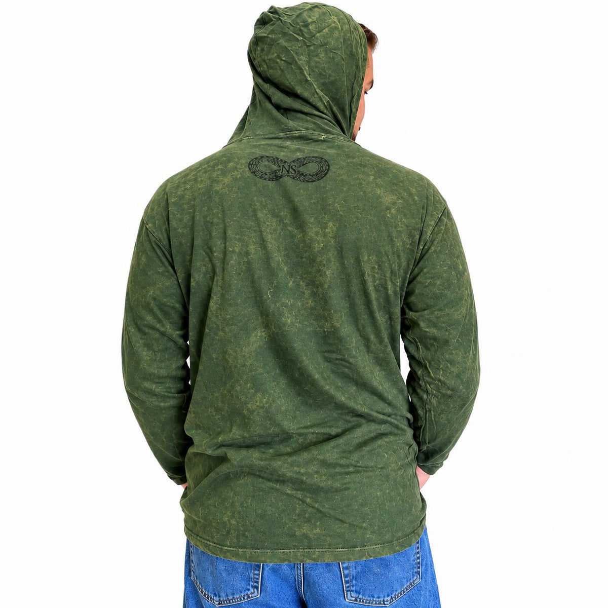 Vintage Teal Stone Washed Hoody Shirt Kangaroo Pocket - Large