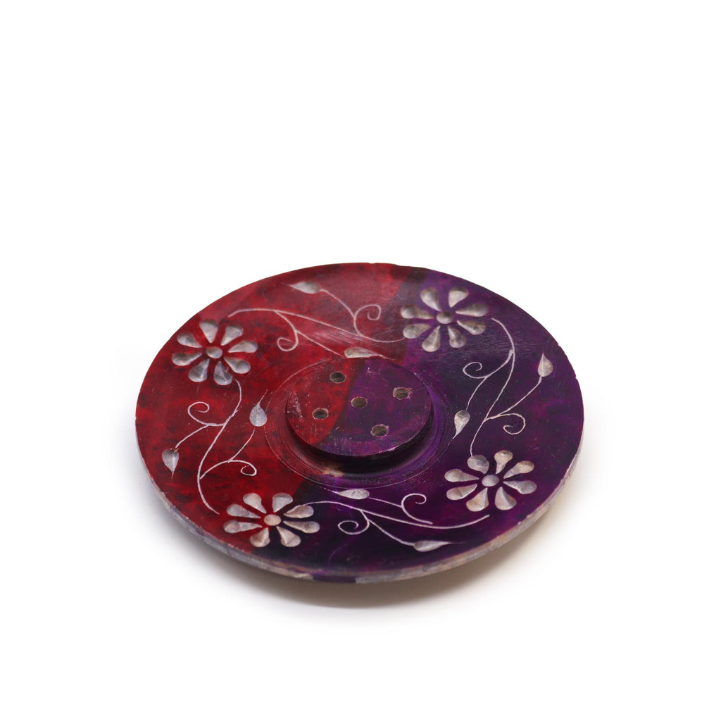 Floral Soapstone Disc Incense Holder (5 stick holder)