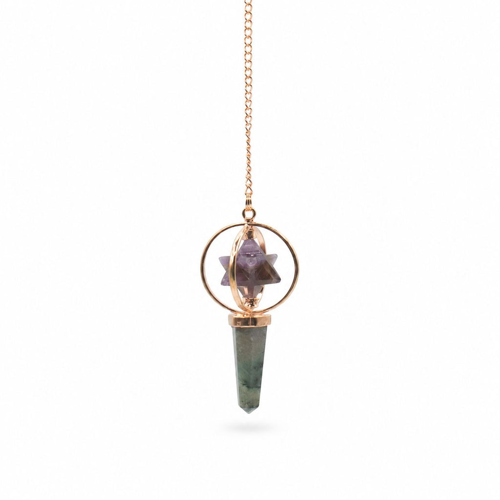 Cosmic Navigator | Amethyst & Labradorite Spinning Merkaba Pendulum in Copper