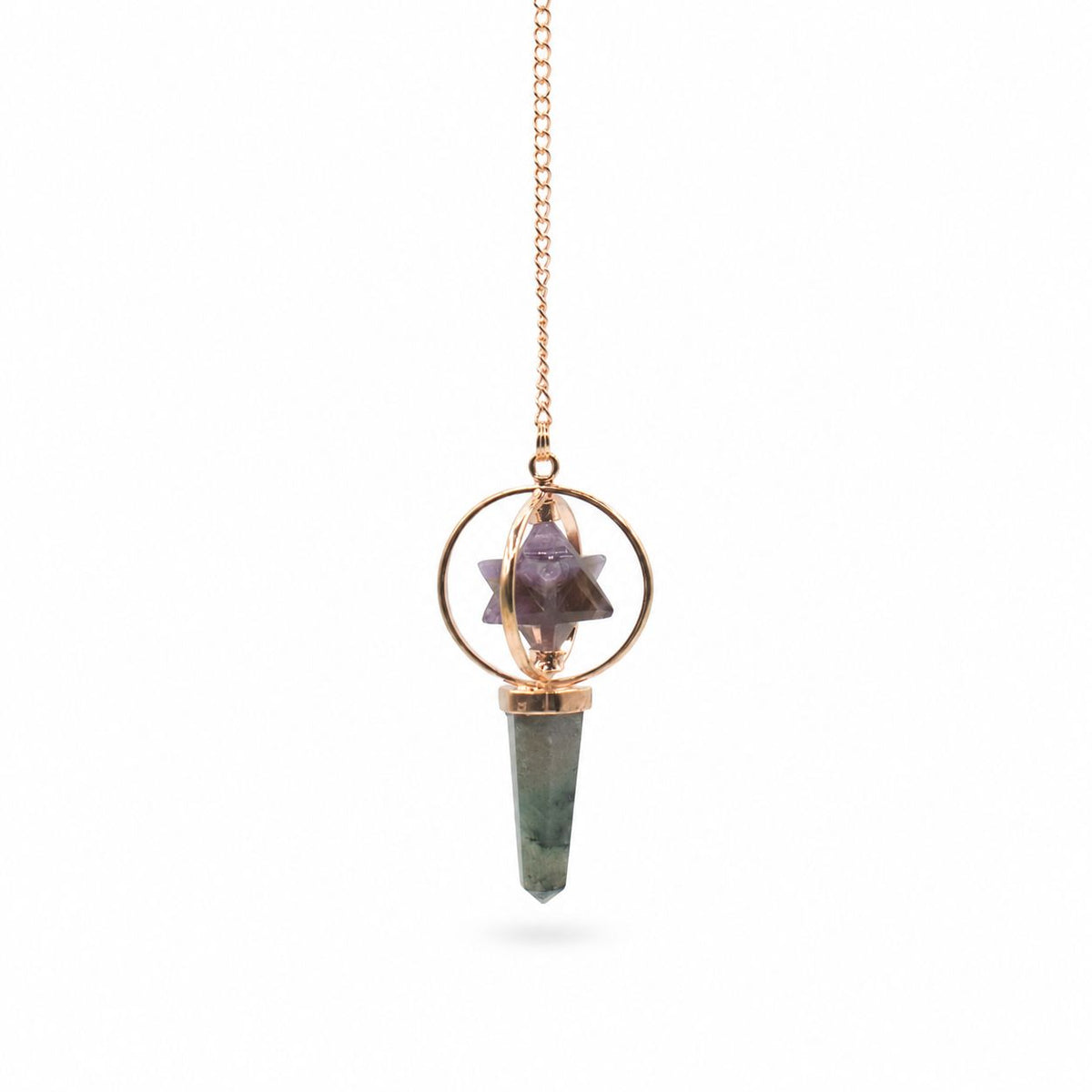 Cosmic Navigator | Amethyst & Labradorite Spinning Merkaba Pendulum in Copper