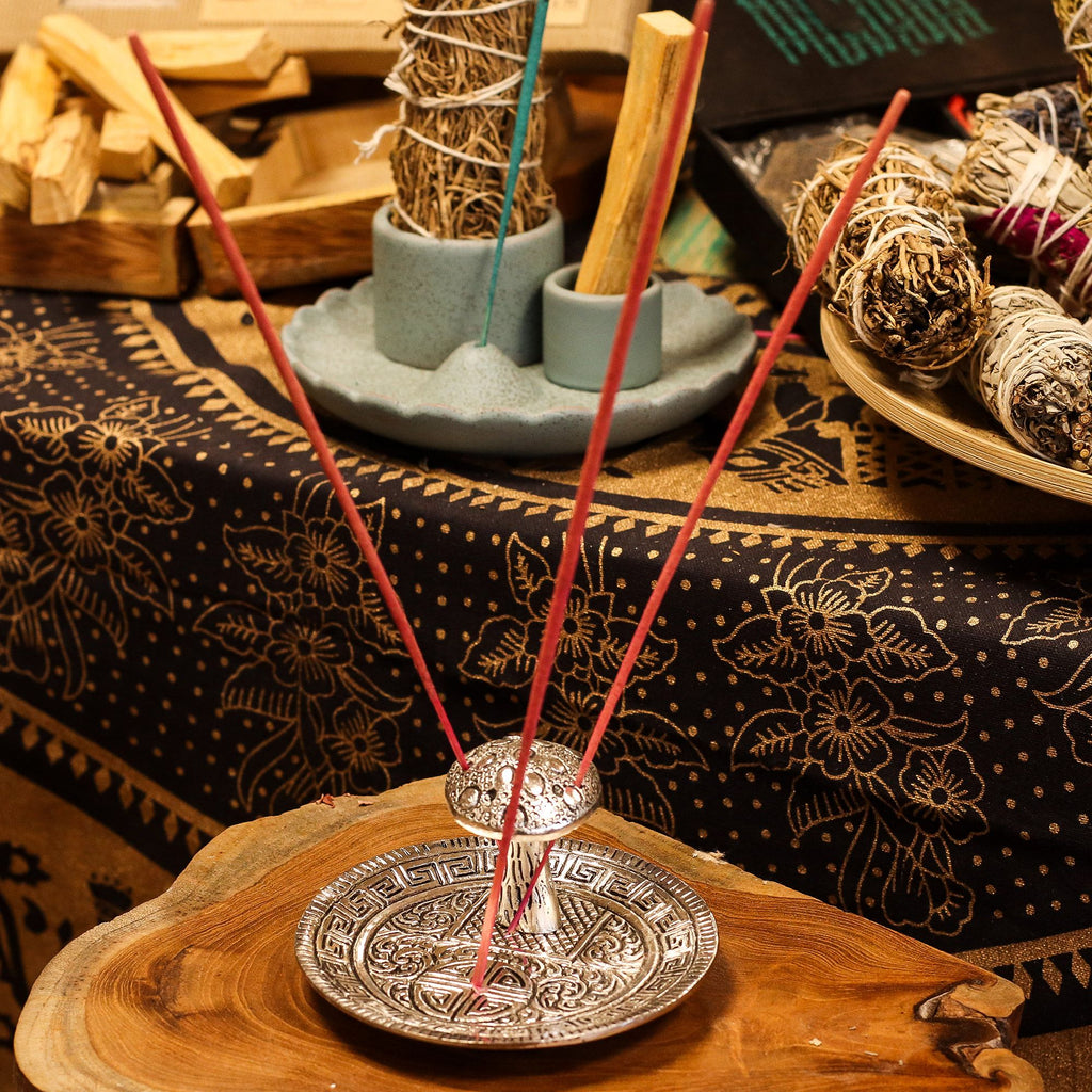 Silver Effect Mushroom Plate  Incense Holder