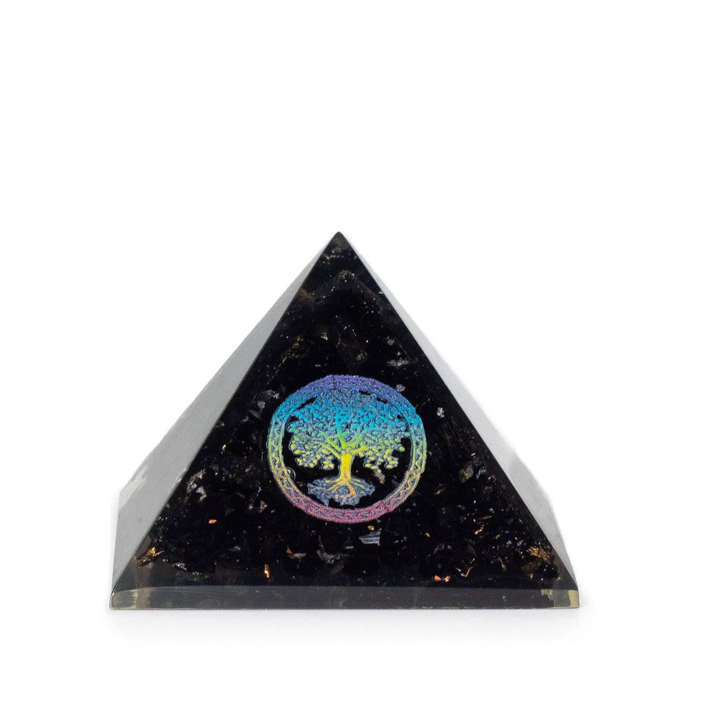 Small Tree of Life Orgonite Pyramid - Black Tourmaline Chips