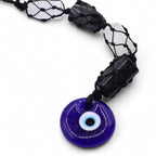 Evil Eye Black Tourmaline & Selenite Tumble Hanging Stone Pendant