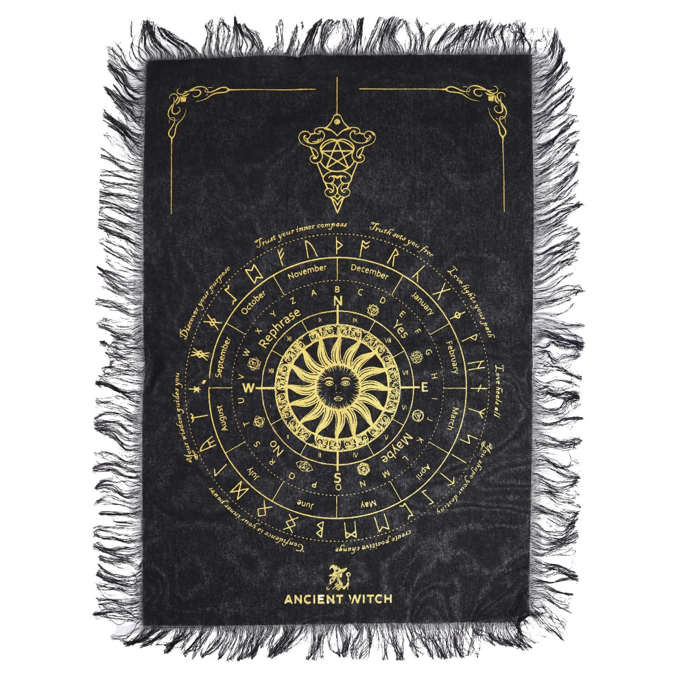 Sun Face Pendulum Divination Cloth | Black & Gold | Ancient Witch