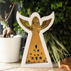 Whitewashed Mango Wood Angel Ornament with Iron Cut-Out