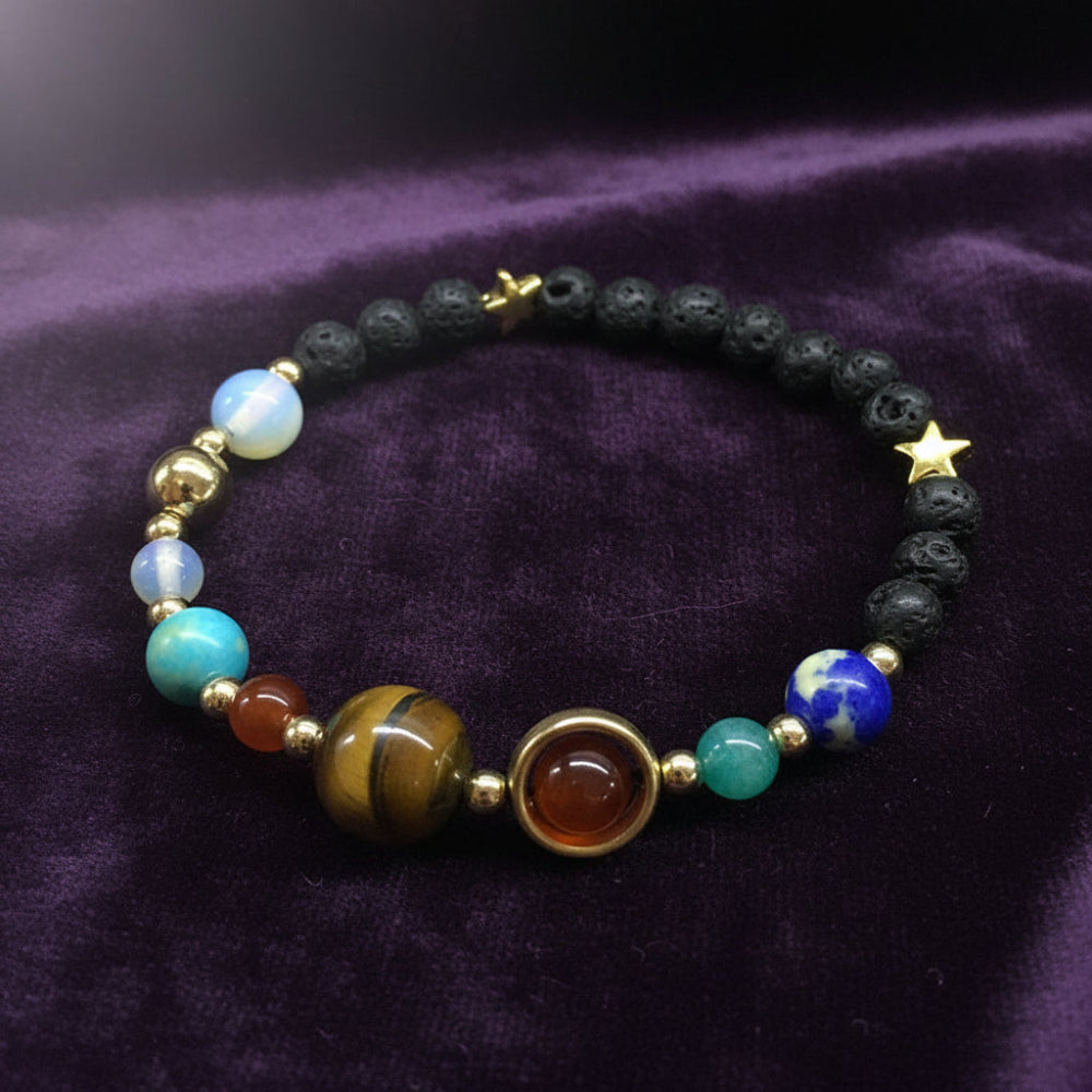 Gold Solar System Lava Stone Bracelet
