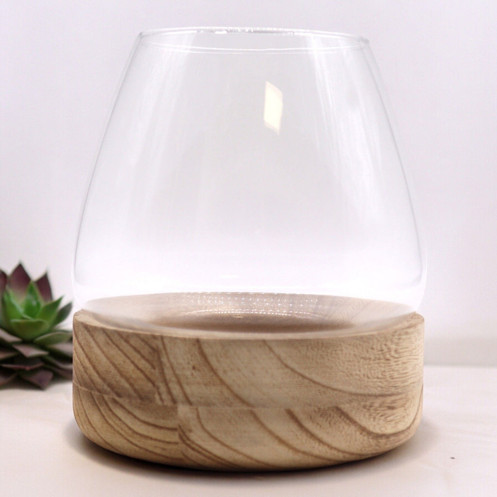 Crystal Sanctuary Terrarium on Tung Wood Stand — Large