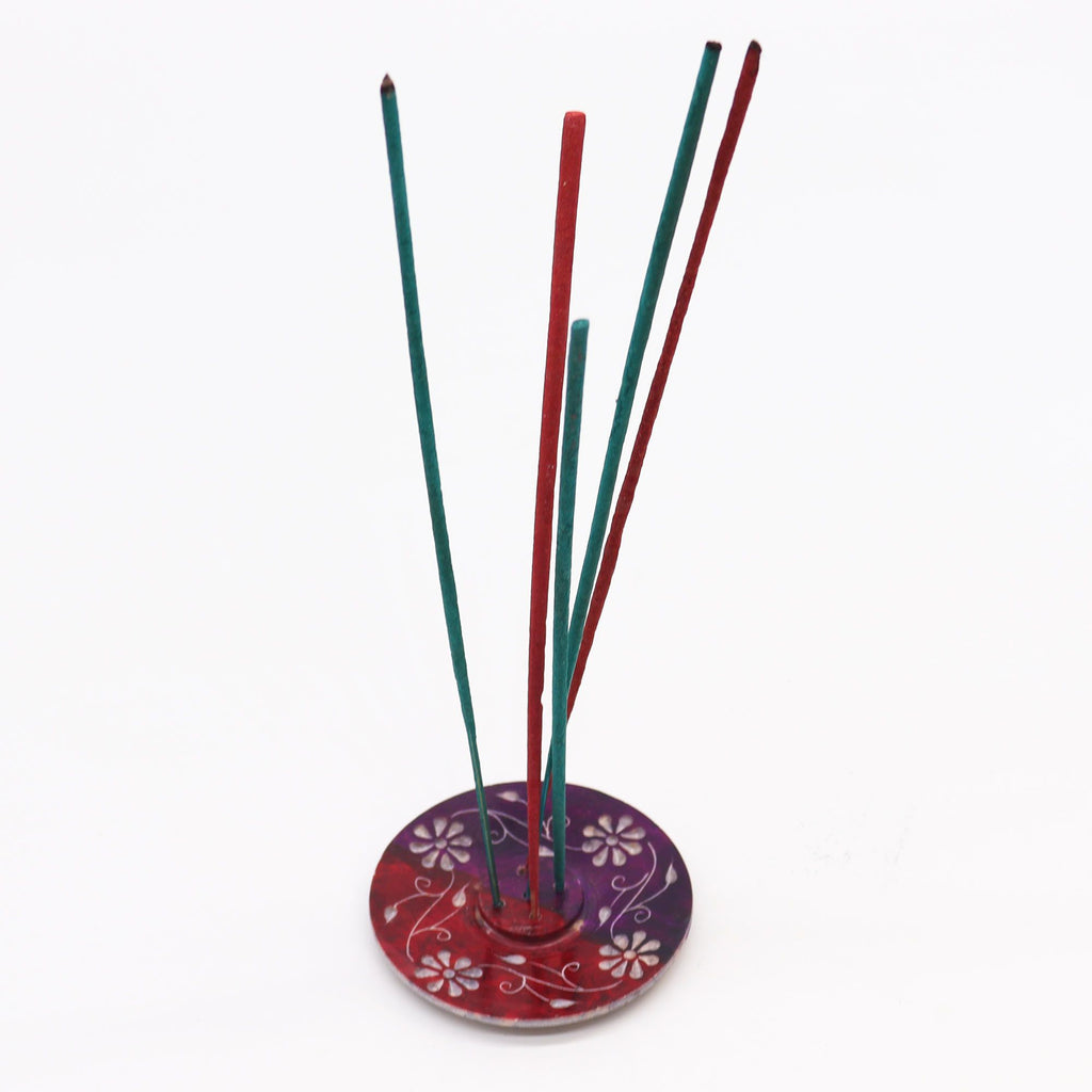 Floral Soapstone Disc Incense Holder (5 stick holder)
