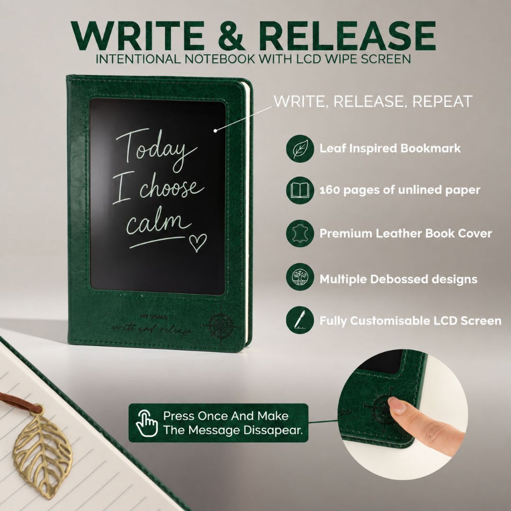 A5 Green Intention Notebook with LCD Wipe Screen - 80 Leaves