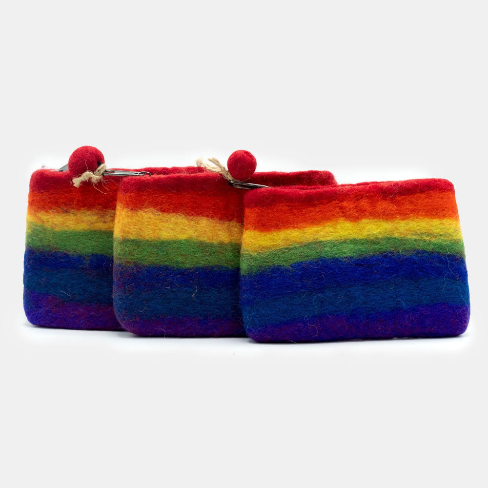 Rainbow Felt Zipper Pouch | Handmade Wool Pouch from Nepal