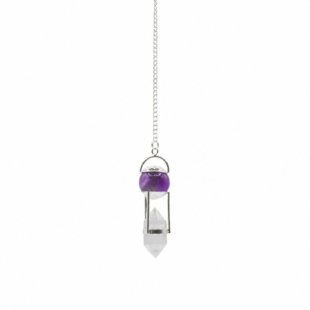 Seeker of Truth Double Power Pendulum - Amethyst Globe & Clear Quartz