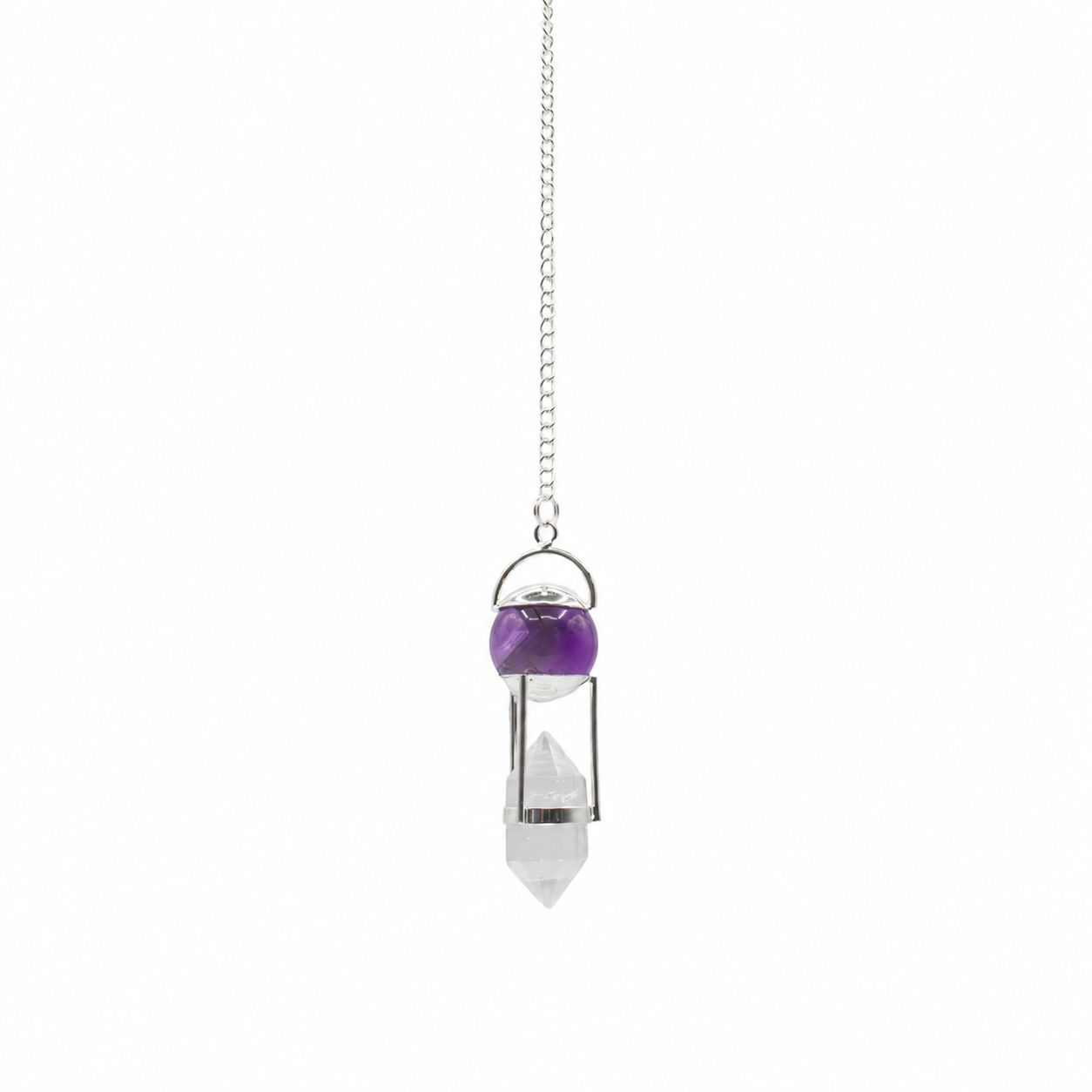 Seeker of Truth Double Power Pendulum - Amethyst Globe & Clear Quartz