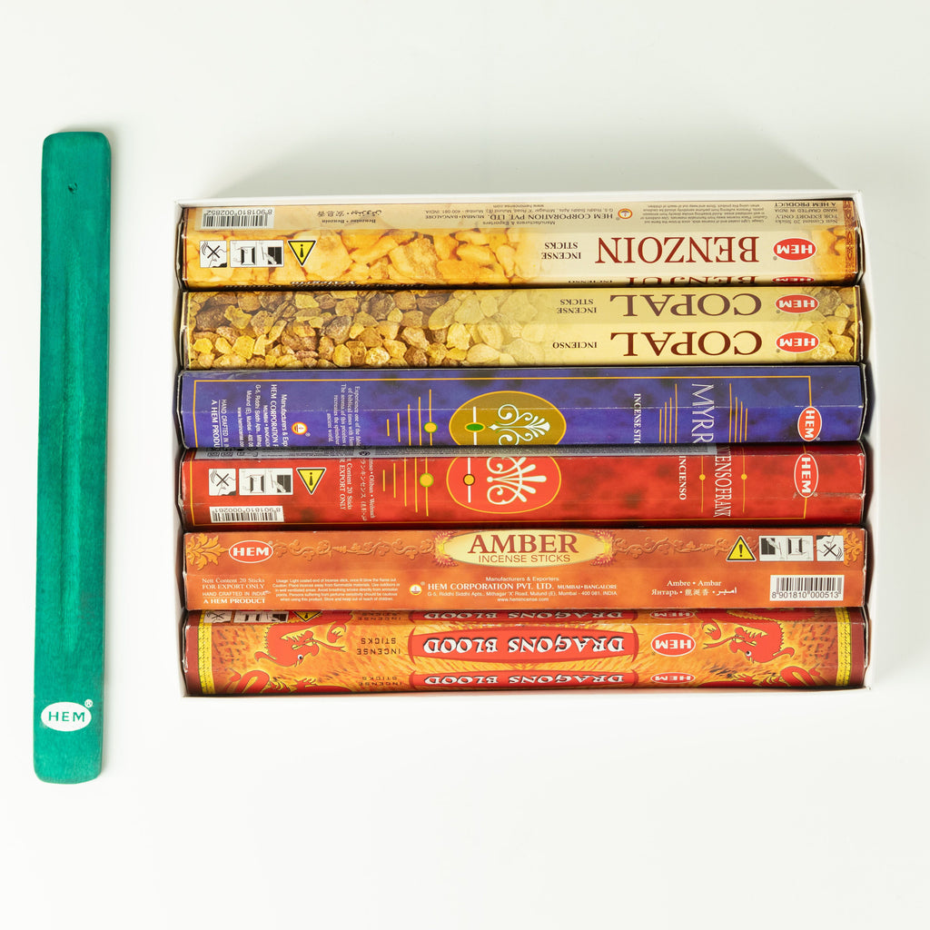 HEM Resin Incense Collection - 6 Assorted Packs with Ashcatcher