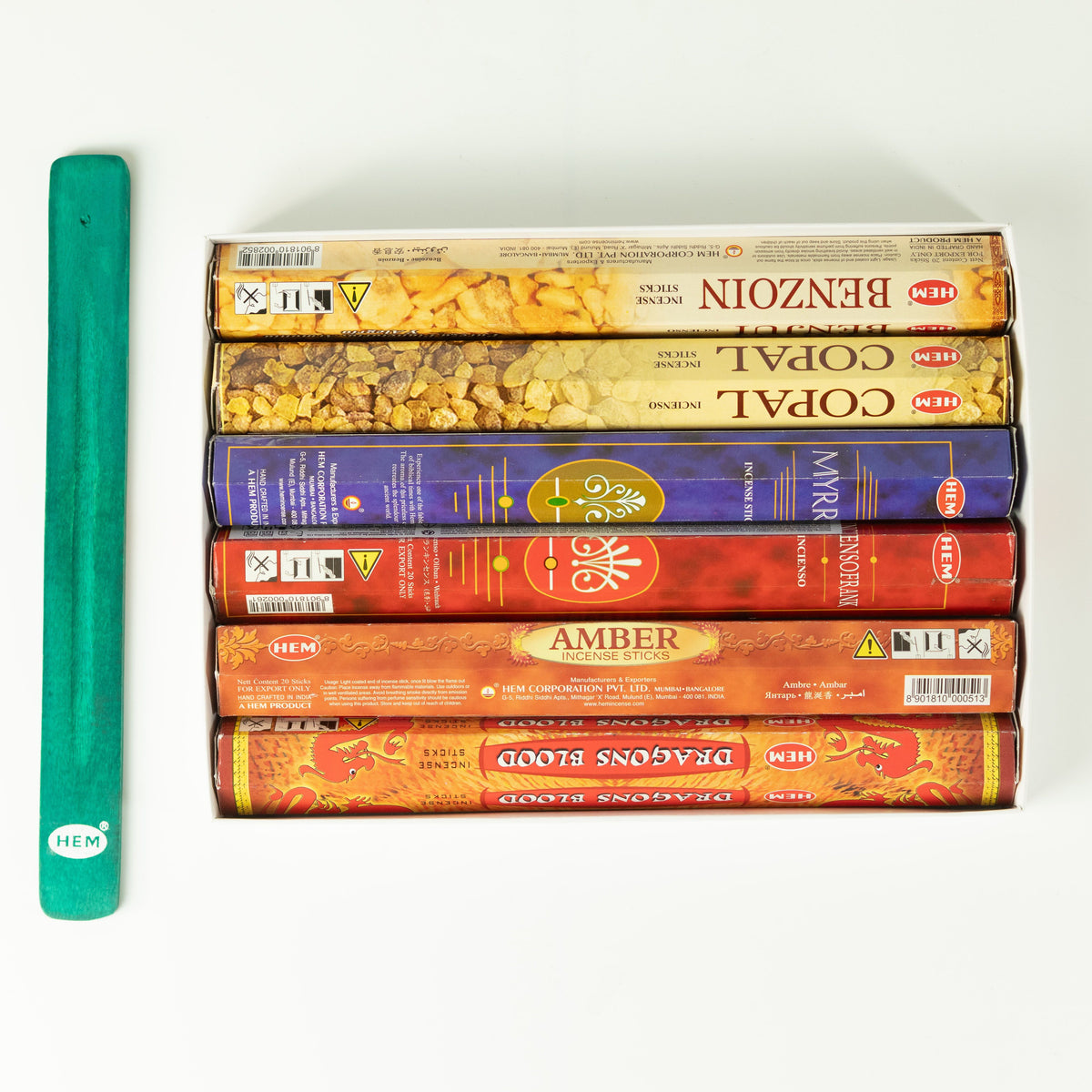 HEM Resin Incense Collection - 6 Assorted Packs with Ashcatcher