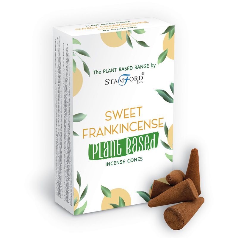 Box of Sweet Frankincense incense cones by Stamford Inc on a white background