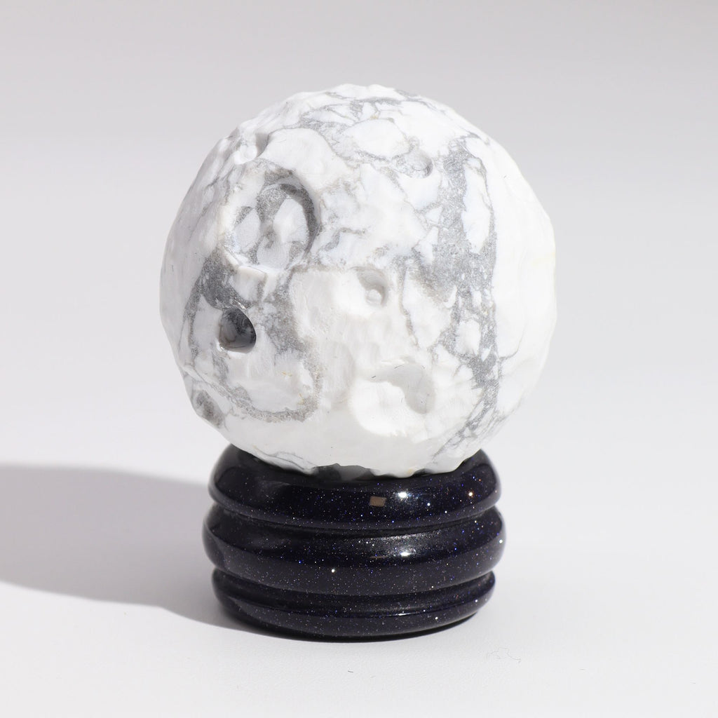 White Howlite Gemstone Planet | Moon | Solar Goldstone Stand