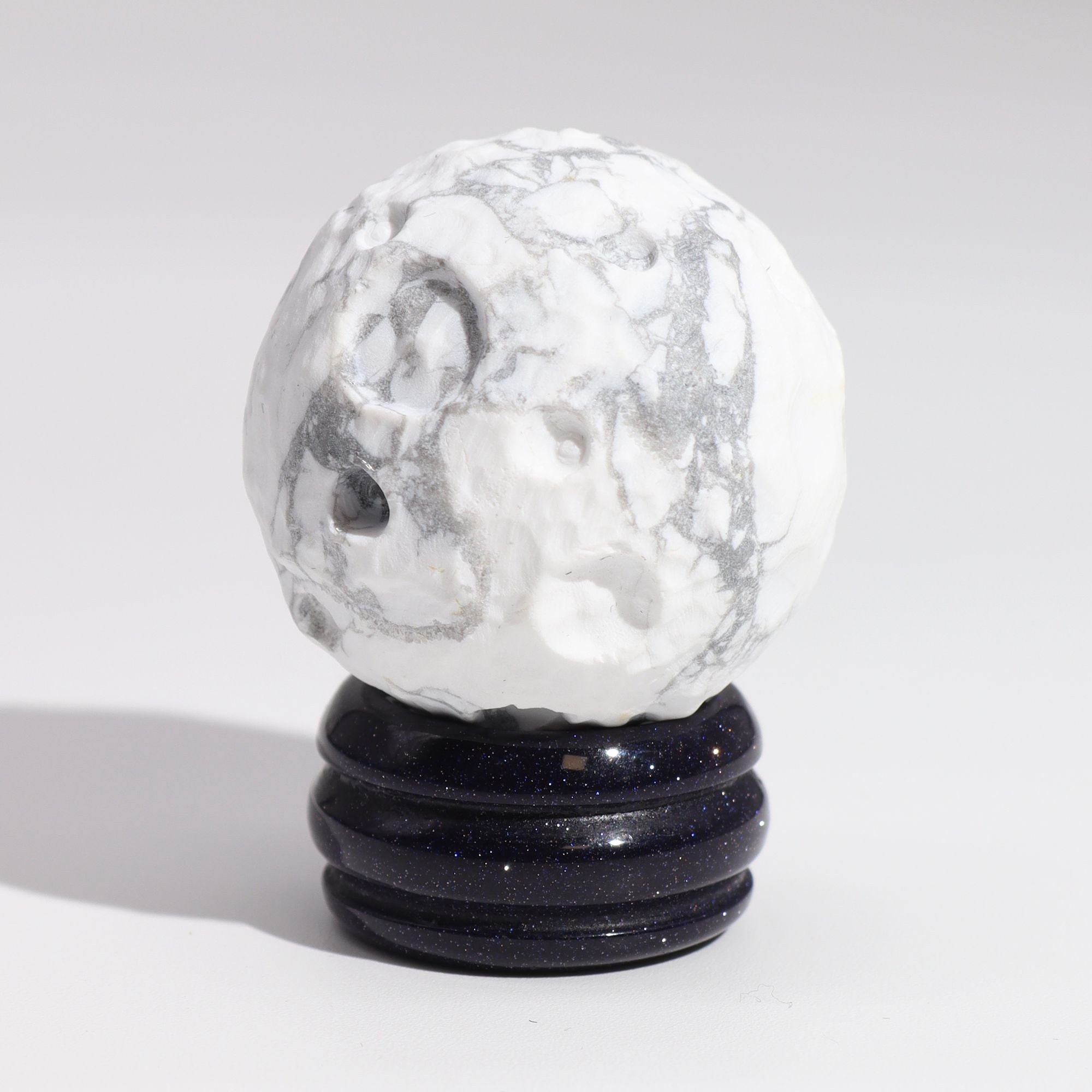 White Howlite Gemstone Planet | Moon | Solar Goldstone Stand