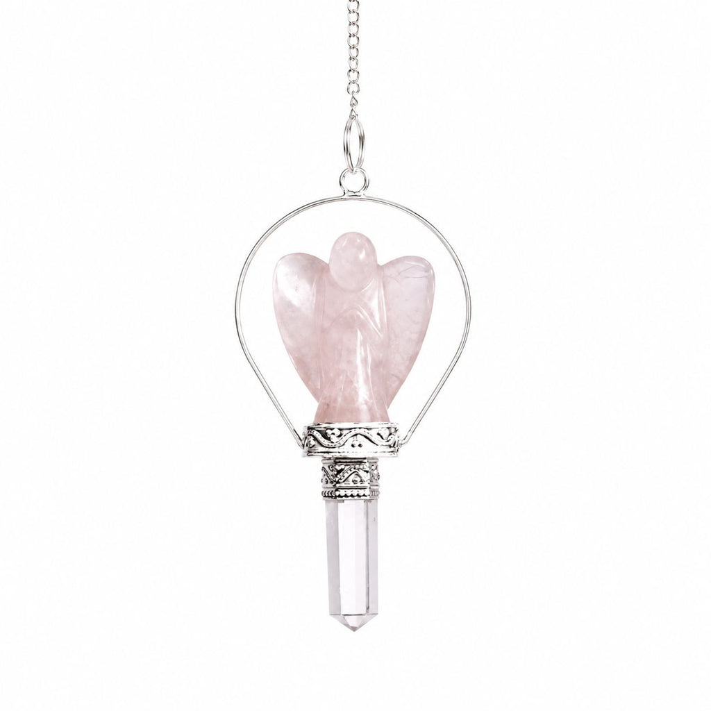 Rose Quartz Angel Pendulum with Ring
